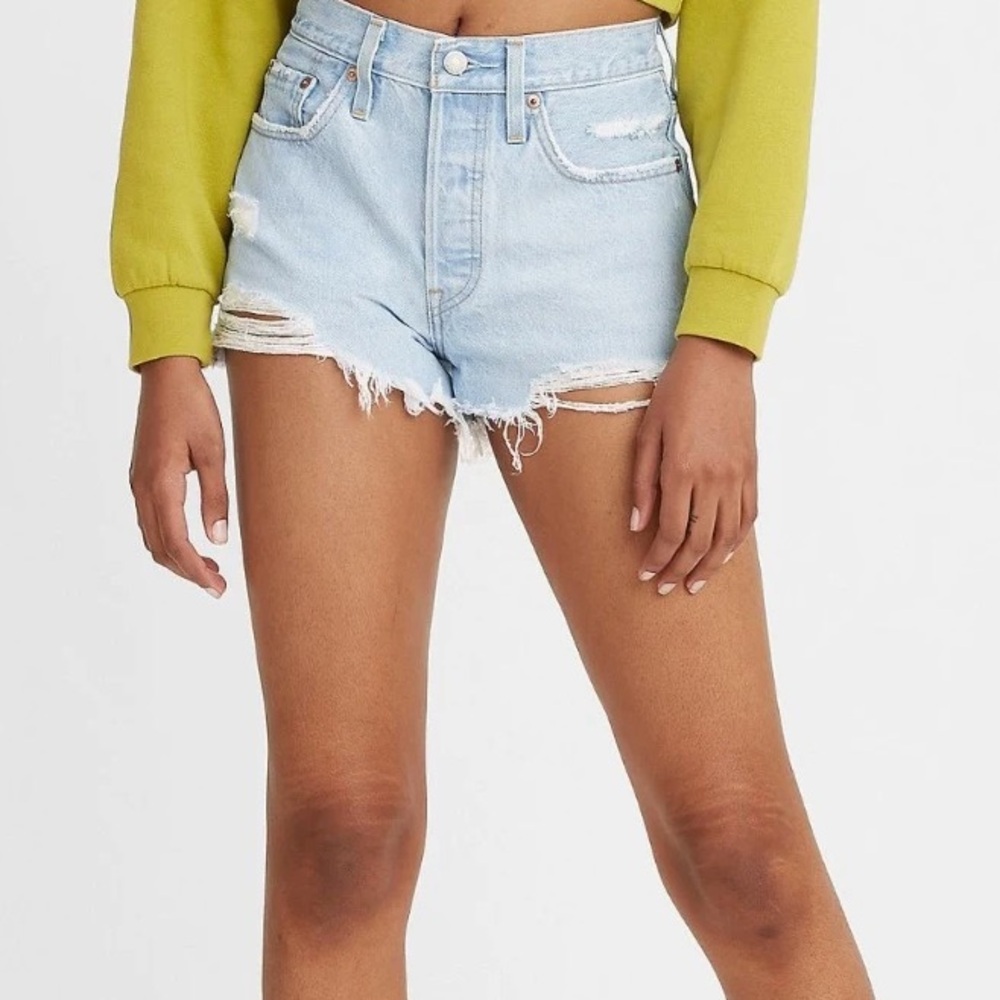 Levi's Light Blue Distressed Denim Jean Shorts